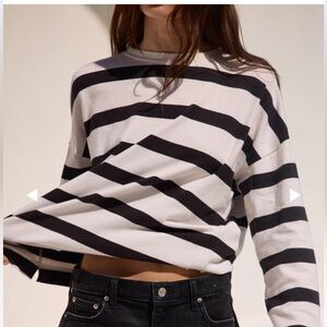 AYR Early Mornings Tee in black and white Magpie Stripe - size XS